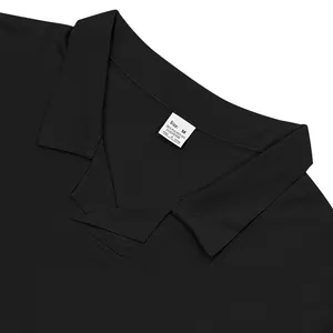 Close-up of the Burke collar and fabric texture of this men's black quick-dry Polo shirt.