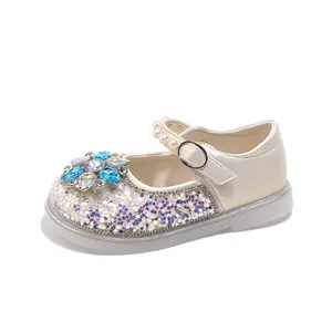 Chaussures de princesse élégantes pour filles avec fleur en cristal et accents pailletés