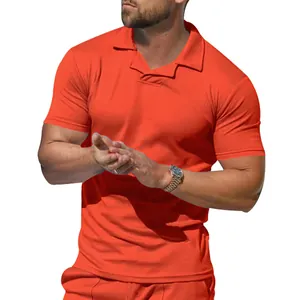 Vibrant orange men's quick-dry polo shirt with stylish v-neck collar and short sleeves