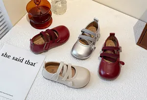 Variety of stylish Korean-style girls' Mary Jane shoes in red, silver, and cream colors