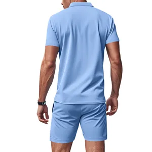 Herren Poloshirt und Shorts Set in Hellblau, schnelltrocknend, schmale Passform, Rückansicht