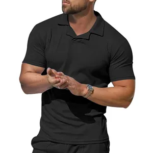 Detailed view of men's black quick-dry Polo shirt with a unique Burke collar design