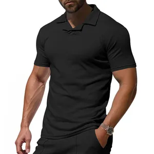 Close-up of black breathable polo shirt with stylish Burke collar design for men