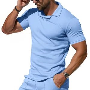 Close-up of light blue quick-dry polo shirt showing fabric texture and Burke collar