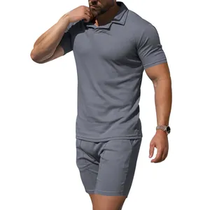 Herren Slim Fit schnelltrocknendes Polo-Shirt und Shorts Set in Grau