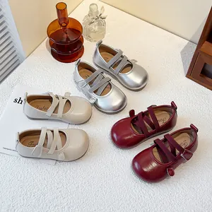 Girls Mary Jane Princess Shoes Korean Style Soft Sole Casual Single Shoes Breathable Non-Slip Flat Shoes Silver Beige Wine Red