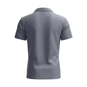 Back view of a grey men's quick-dry breathable Polo shirt in short sleeves sports style.