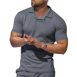 Close-up of a grey men's Polo shirt featuring quick-dry breathable performance fabric