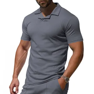 Detailed view of men's grey breathable Polo shirt featuring a unique Burke collar