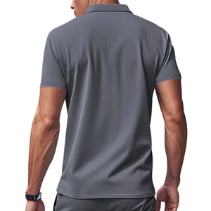 Detailed back view of men's quick-dry grey Polo shirt showing athletic fit and fabric texture