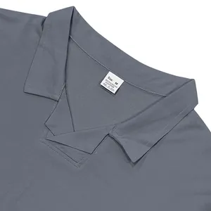 Close-up of grey men's Polo shirt collar with fabric composition and size tag info