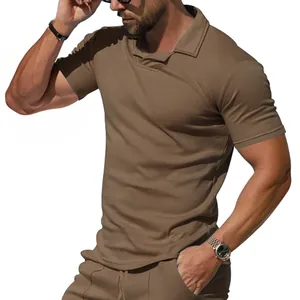 Men's brown short-sleeve polo shirt with breathable fabric and Burke collar detail