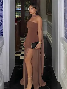 Women Sexy Slim Fit Backless Mesh Patchwork Tube Top Dress Scarf Set Elegant Evening Party Streetwear Spring Apparel