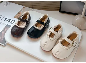 Elegantes zapatos Mary Jane estilo Tabi para niñas con encaje y suela blanda