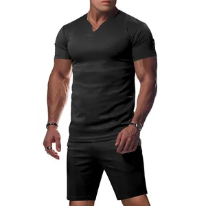 Set sportivo da uomo nero con scollo a V in tessuto jersey ad asciugatura rapida