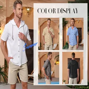 Variantes de couleurs pour cette chemise à manches courtes en lin à capuche pour hommes