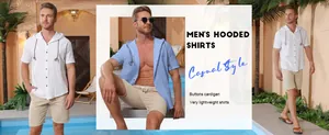 Chemises à capuche décontractées en lin pour hommes, disponibles en blanc et bleu clair