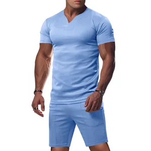 Conjunto Deportivo Casual para Hombre de Secado Rápido con Cuello en V Parte Superior e Inferior Camiseta de Manga Corta y Pantalones Cortos