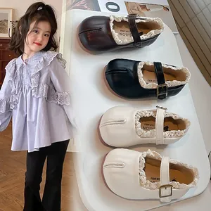 Zapatos Mary Jane para Niña Tabi Punta Dividida Zapatos Princesa Suela Blanda Encaje Cuero PU para Niños