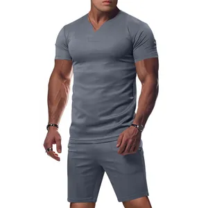 Conjunto de verano para hombre con cuello en V secado rápido y pantalones cortos