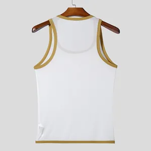 Back view of men's mesh fitness tank top with racerback design and contrast trim