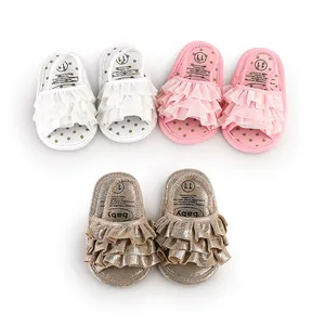 Soft sole baby walker shoes for 0-1 year old featuring ruffled lace trim in various colors