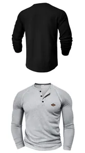 Detailansicht des lässigen Waffelstrick-Henley-Shirts für Herren mit Knopfleiste