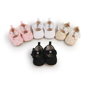 Princess style baby girl walking shoes with lace bows and floral embroidery soft sole