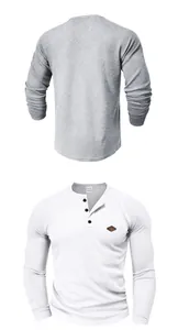 Detaillierte Vorder- und Rückansicht des Herren-Henley-Shirts aus Waffelstrick in Grau