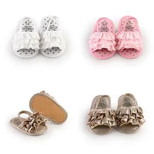 Baby Girl Sandals Canvas Prewalker Shoes Ruffle Decor Non-Slip Summer Infant First Walkers Casual Soft Sole Flats