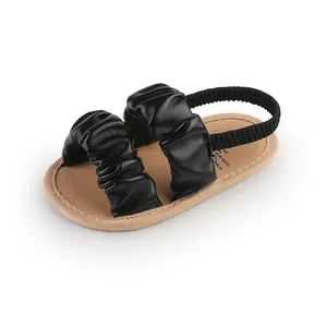 Baby girl ruffled walker sandals with elastic heel strap, soft sole summer shoes