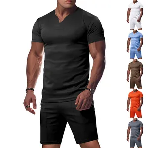 Conjunto de camiseta de manga corta con cuello en V y pantalones cortos para hombre verano