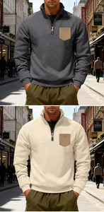 Men's half-zip fleece sweatshirt with stand collar and contrast pocket detail