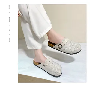 Stylish rhinestone-covered platform mules with buckle strap detail for women