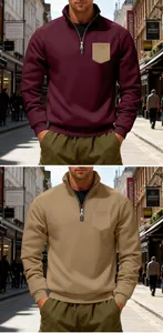 Men's casual half-zip fleece sweatshirt with stand collar and pocket in two colors