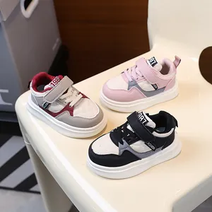 Kids Board Shoes Spring New Casual Thick Sole Patchwork Sneakers Fashion Velcro PU Leather Shoes For Boys Girls