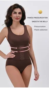 Women's brown compression shapewear bodysuit with tummy control hooks for slimming