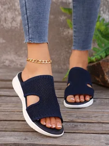 Mules confortables en maille bleu marine avec semelles compensées blanches épaisses