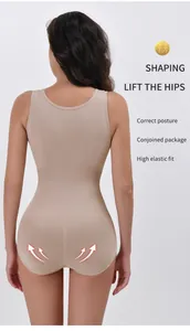 Back view of a nude-colored slimming bodysuit with hip lifting feature