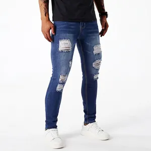 Herren Trendy Zerrissen Patchwork Jeans Skinny Slim Fit Stretch Denim Hosen Streetwear Abgenutzt Gewaschen Bottom Für Männer
