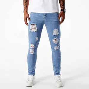 Hellblaue Herren-Skinny-Jeans mit Destroyed-Effekten und Stretch-Passform
