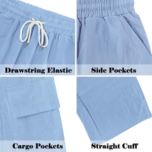 Detailansicht der Cargo-Shorts für Herren mit elastischem Bund und verschiedenen Taschen