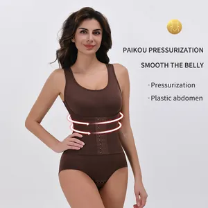 High-waisted brown tummy control shapewear bodysuit for effective waist slimming