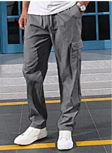 Pantalones cargo grises holgados para hombre con diseño de múltiples bolsillos casual
