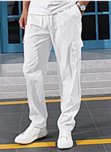 Pantalones cargo blancos holgados y transpirables para hombre con bolsillos múltiples