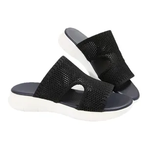 Mules à plateforme compensée en maille noire pour femmes avec bout ouvert respirant