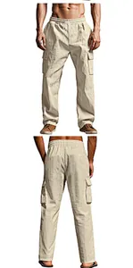 Vistas completas frontal y posterior de pantalones cargo beige holgados para hombres