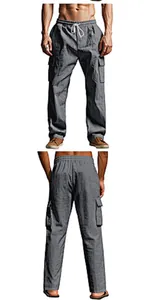 Vistas detalladas frontal y trasera de los pantalones cargo anchos para hombres