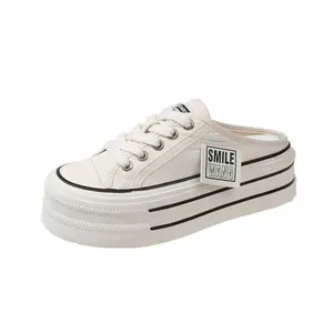 Women's white platform mesh mule sneakers with breathable design for summer fashion