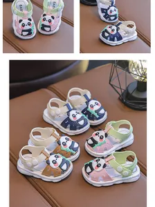 Detail view of baby panda sandals with anti-slip soft soles in multiple colors